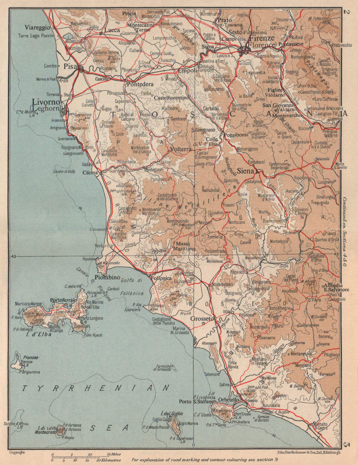 TUSCANY COAST. Toscana Livorno Elba Firenze Pisa Florence. Italy 1956 old map